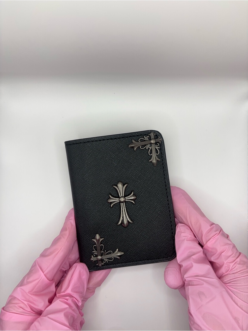 Black Cross Embellished Bifold Wallet